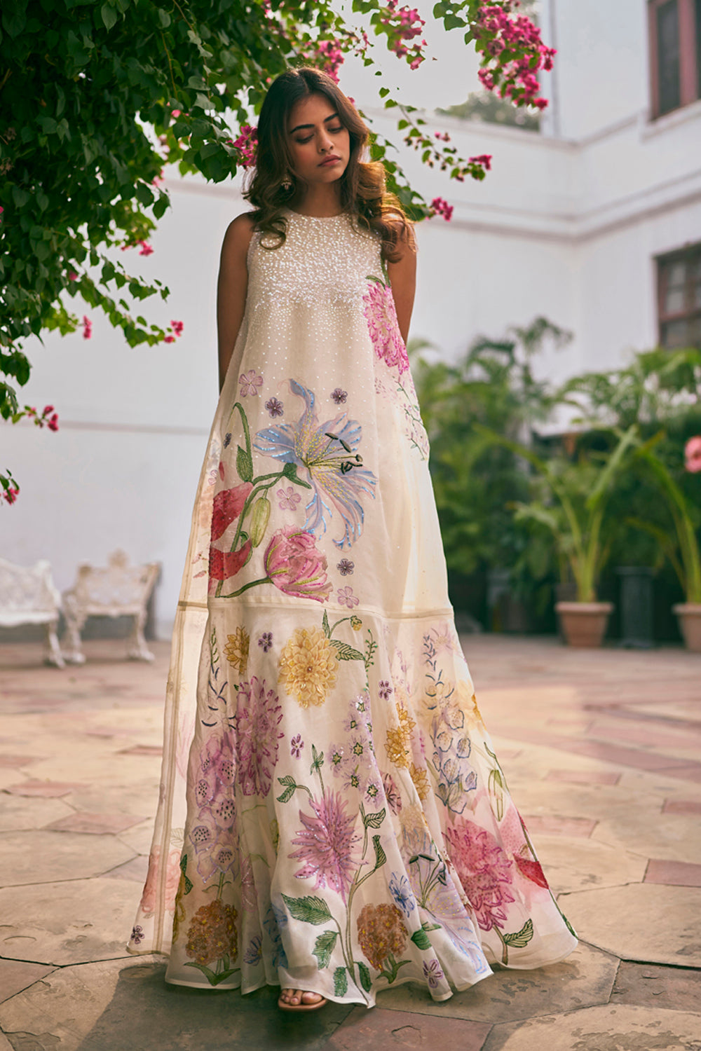 Valley Of Flowers Silk Organza A-Line Dress with Hand-Sequinned Inner –  Rahul Mishra