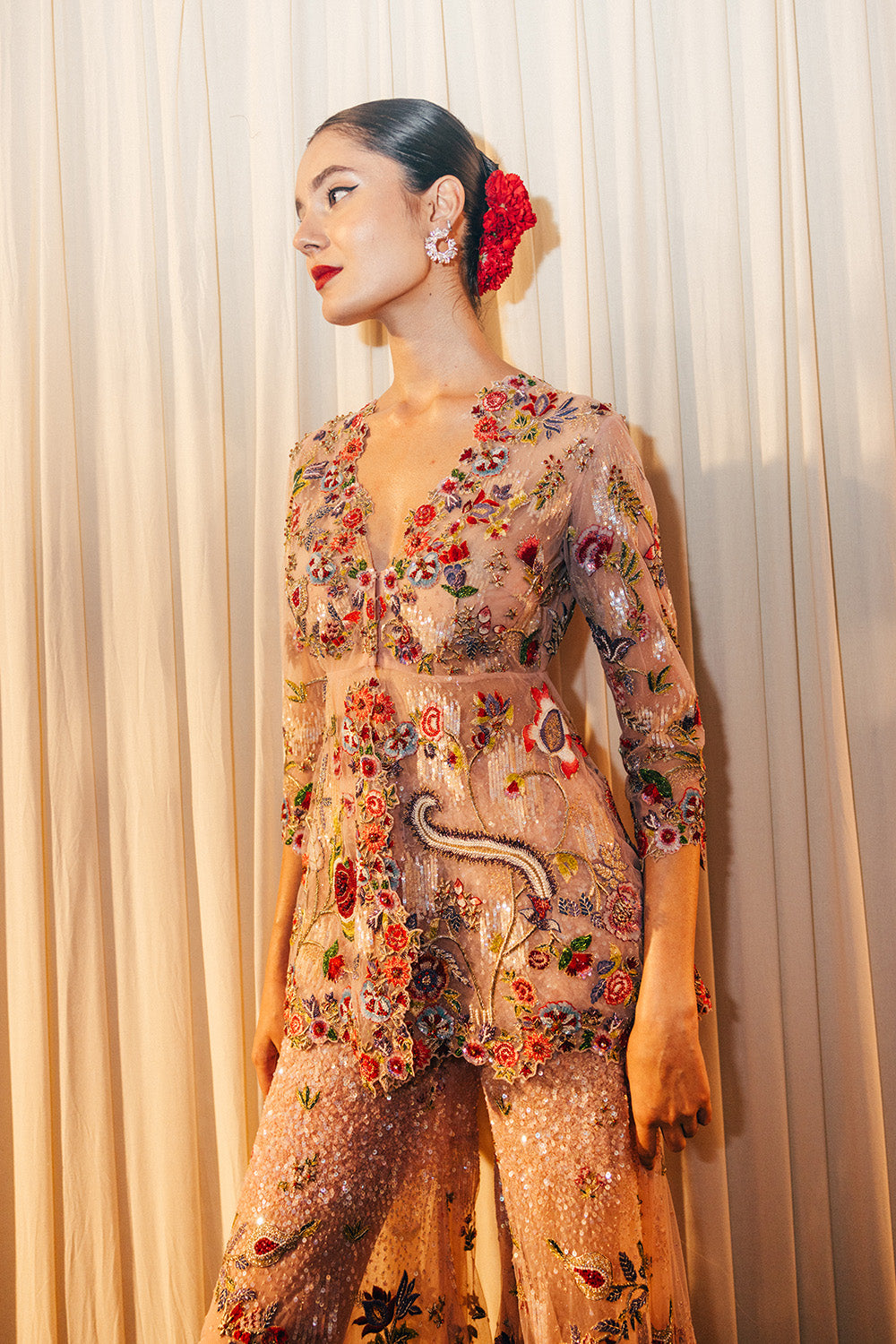 Anar Bel Hand-Embroidered Kurta with Hand-Embroidered Sharara in Pink