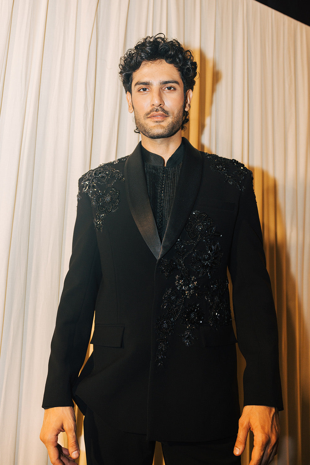 Anar Bel Silk Satin Jacket in Black