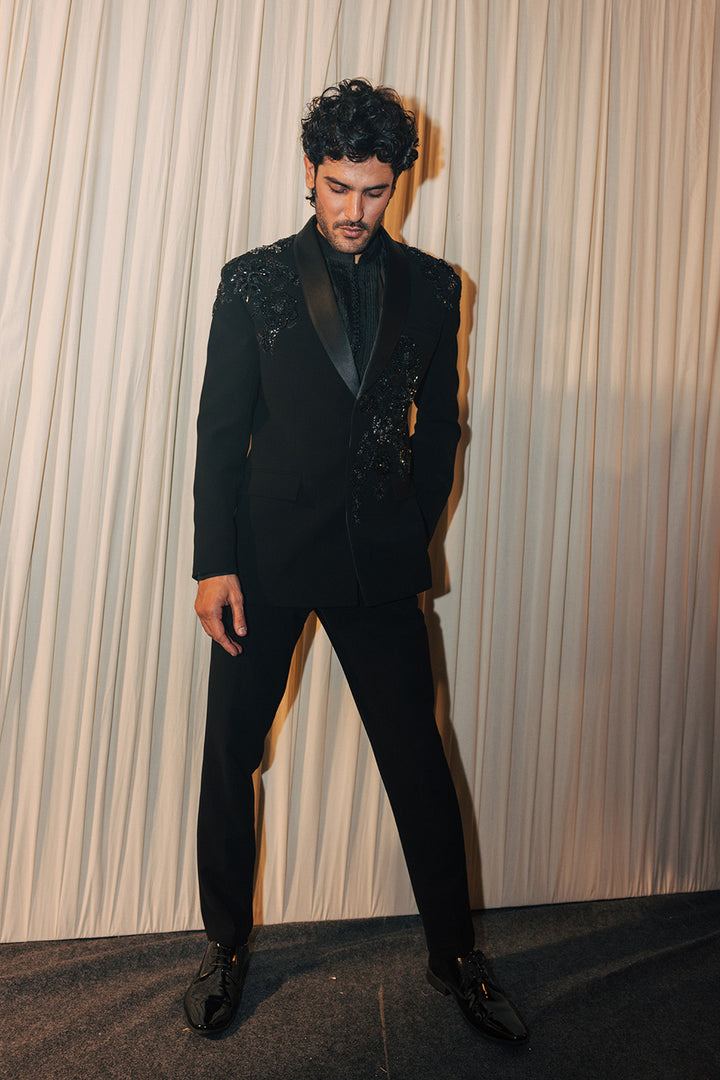 Anar Bel Silk Satin Jacket in Black