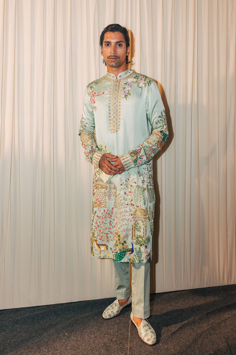 Jharokha Silk Satin Kurta in Mint