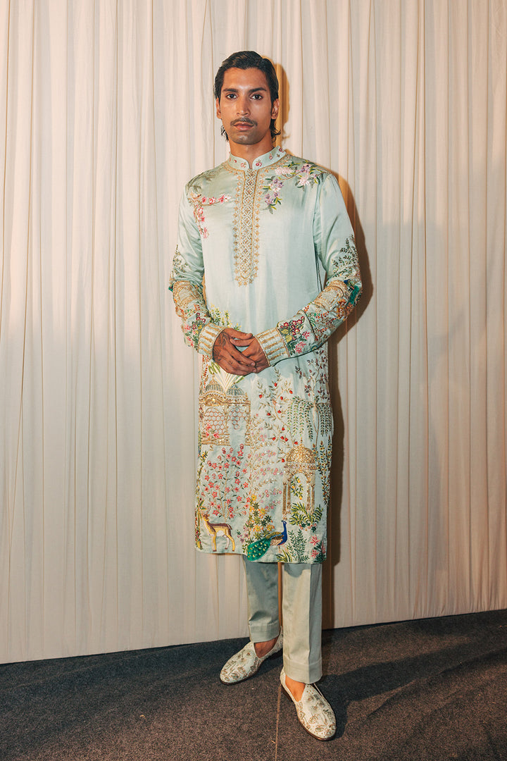Jharokha Silk Satin Kurta in Mint