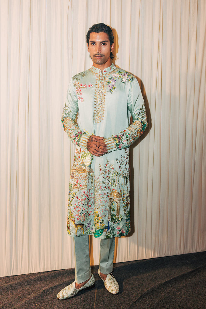 Jharokha Silk Satin Kurta in Mint