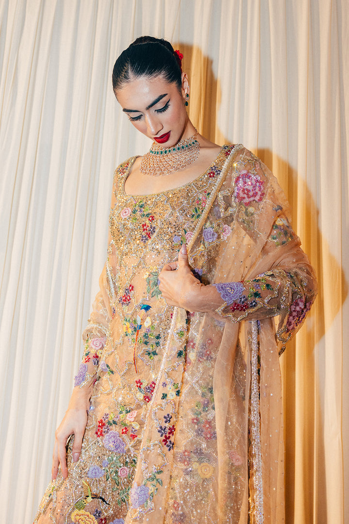 Birds Of Paradise Hand-Embroidered Kurta with Hand-Embroidered Sharara in Nude