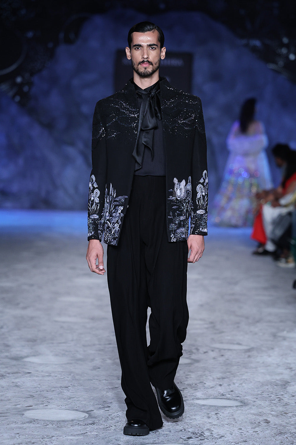Pointillism Tonal Hand-Embroidered Bandhgala in Black