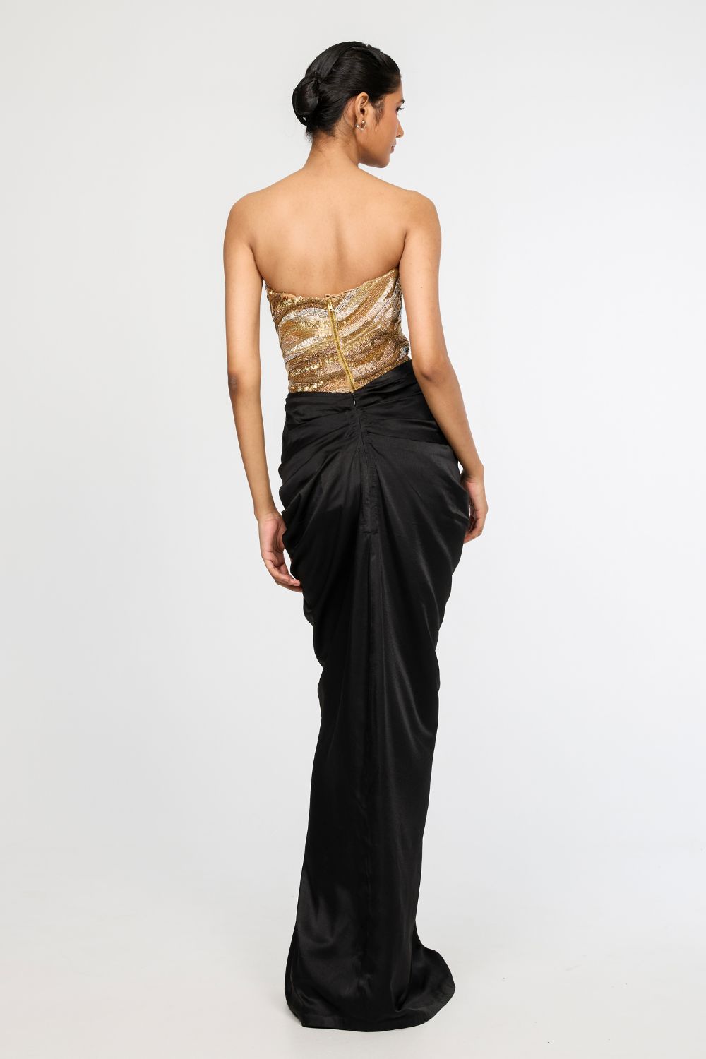 Surreal Space Gold Embroidered Corset &amp; Classic Black Draped Skirt