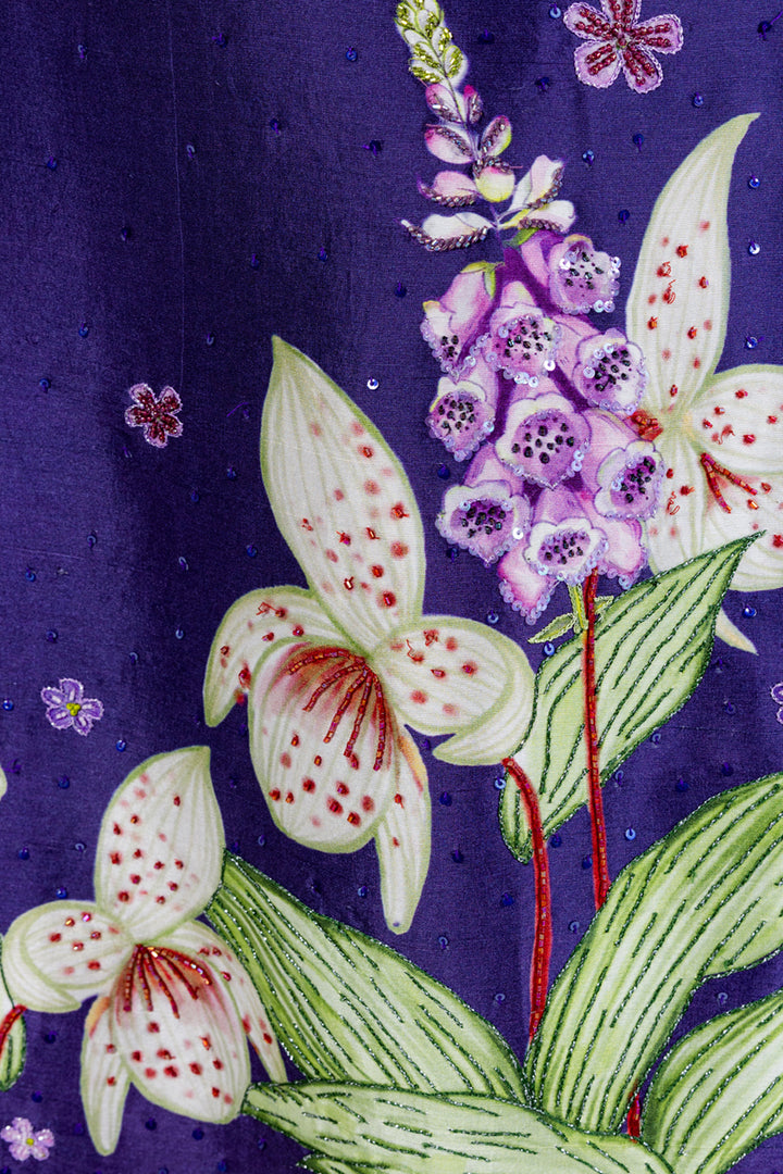 Valley Of Flowers Hand-Embroidered Kurta in Navy