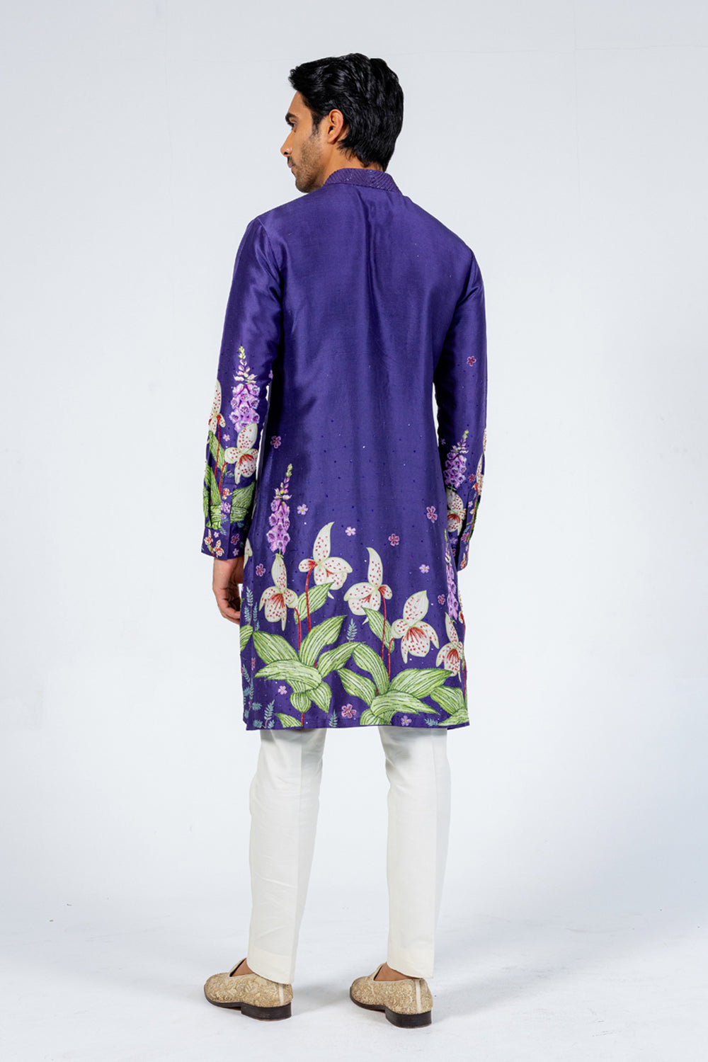 Valley Of Flowers Hand-Embroidered Kurta in Navy