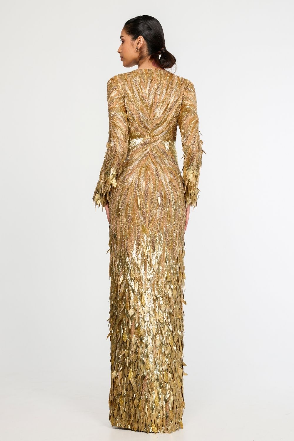 Surreal Space Gold Hand-Embroidered Gown in Nude