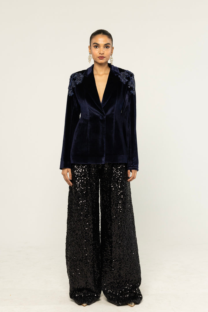 Anar Bel Hand-Embroidered Jacket in Navy