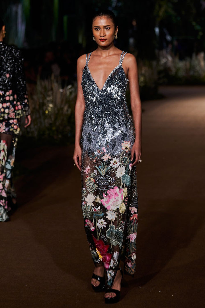 Padma Hand-Embroidered Dress in Black and Multi