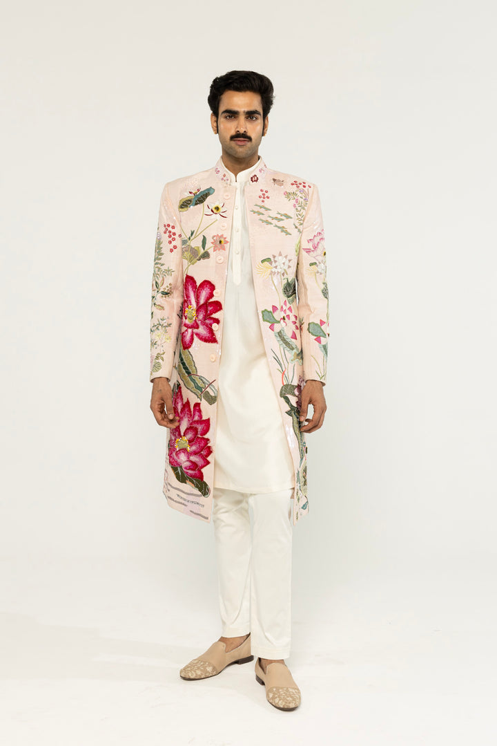 Padma Hand-Embroidered Sherwani in Pale Pink