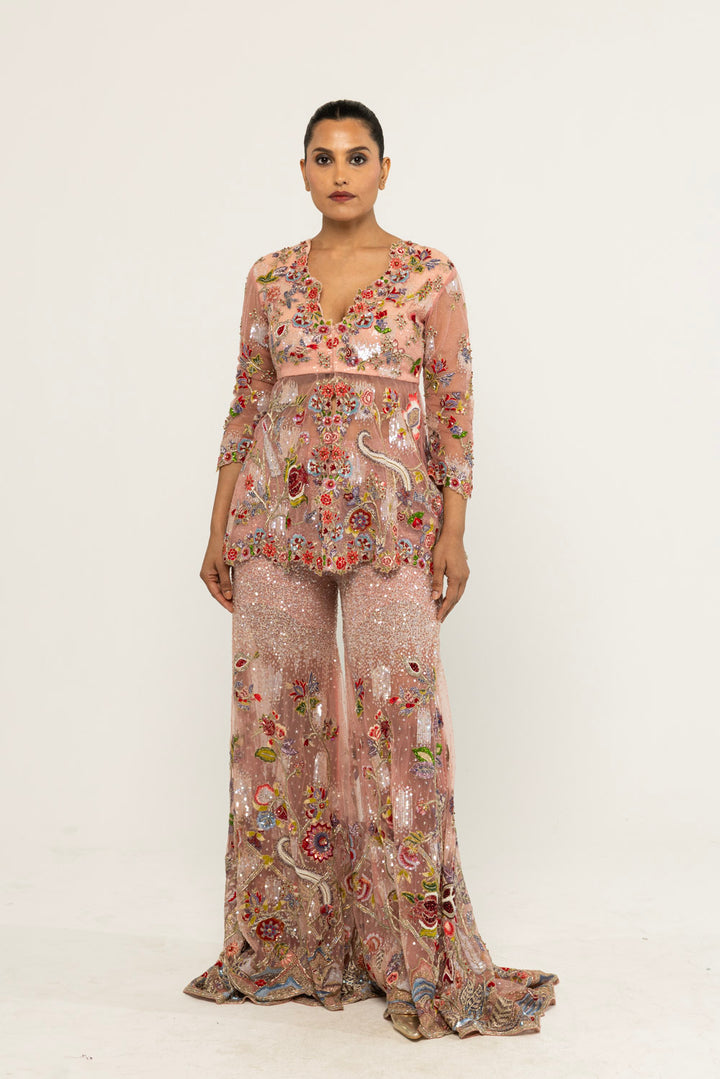 Anar Bel Hand-Embroidered Sharara Set in Dusty Pink