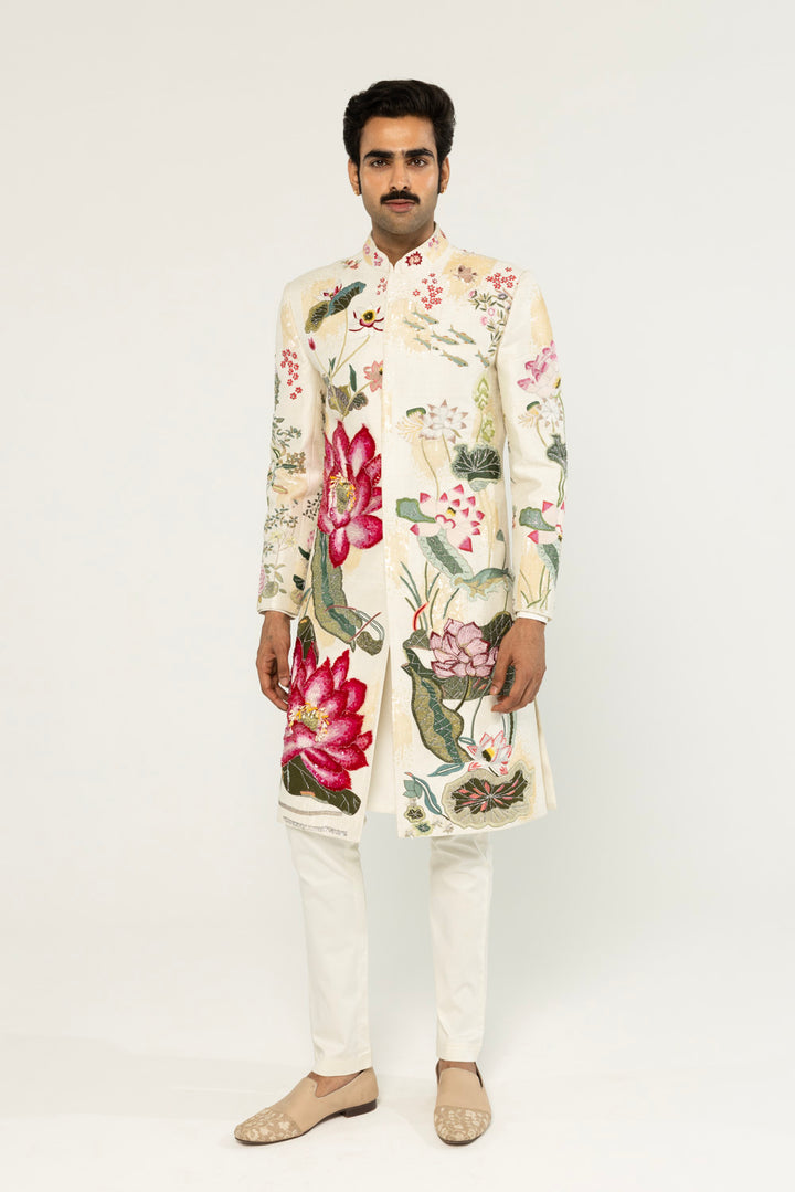 Padma Hand-Embroidered Sherwani in Ivory