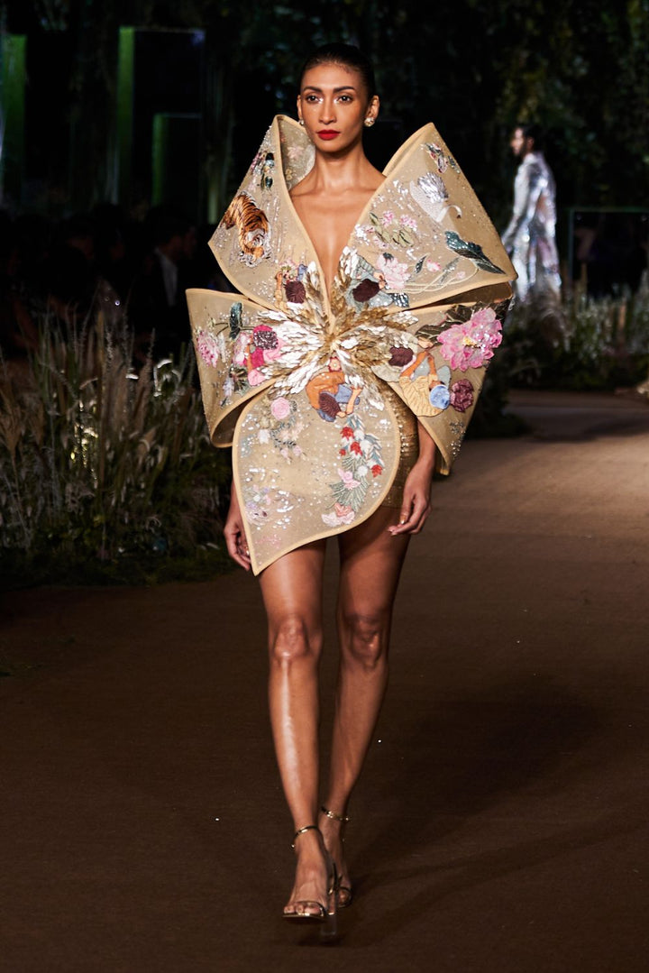 Iris Silk Organza Dress in Nude and Multi
