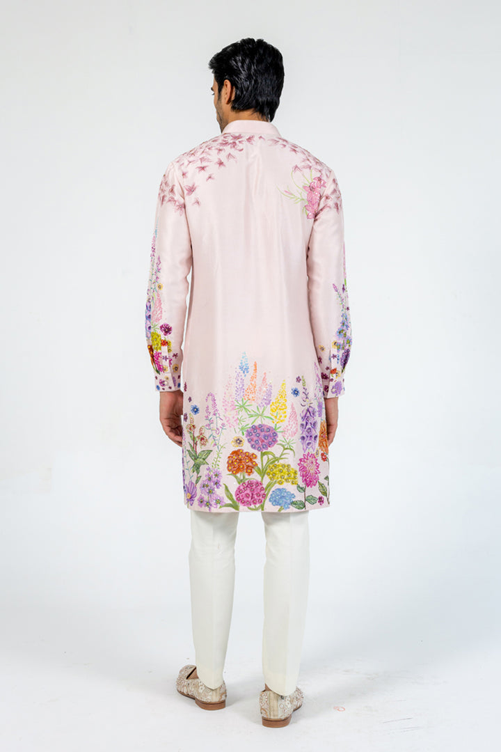Valley Of Flowers Hand-Embroidered Kurta in Pink
