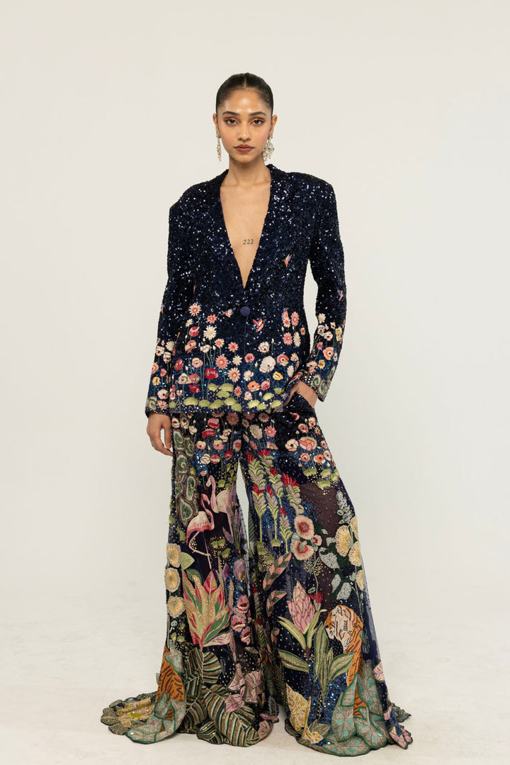 Verdure Hand-Embroidered Co-ord Set in Navy
