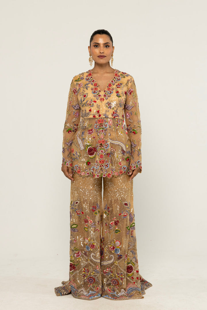 Anar Bel Hand-Embroidered Sharara Set in Nude