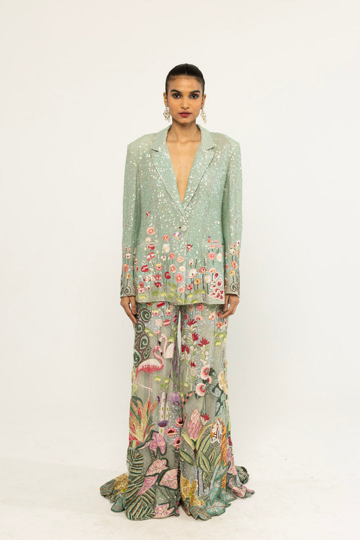 Verdure Hand-Embroidered Co-ord Set in Mint