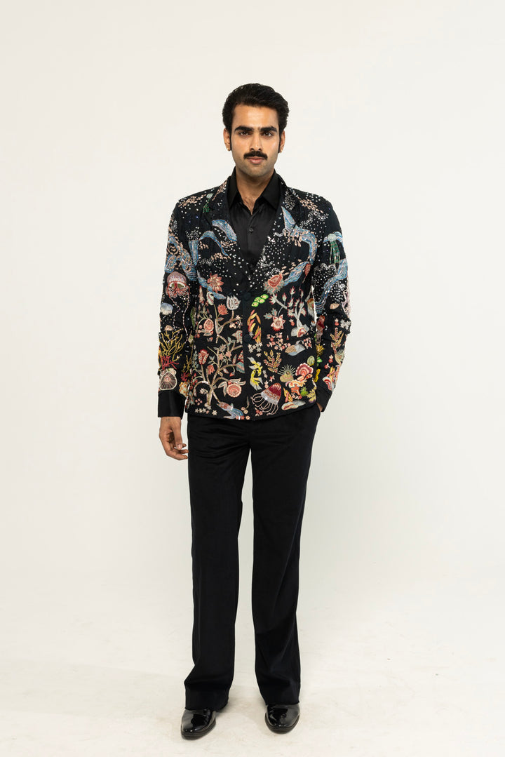 Cosmos Hand-Embroidered Jacket in Black