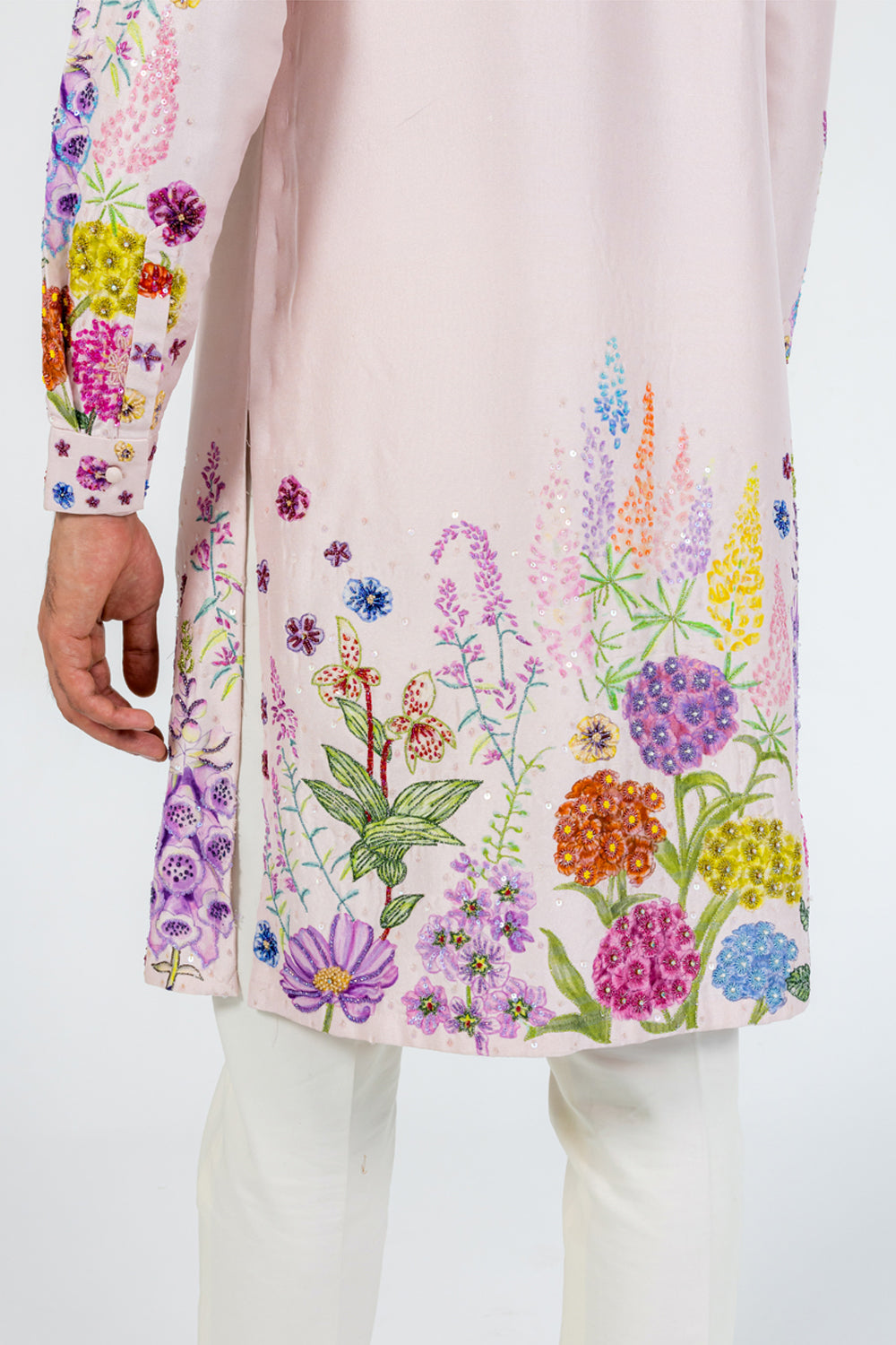 Valley Of Flowers Hand-Embroidered Kurta in Pink