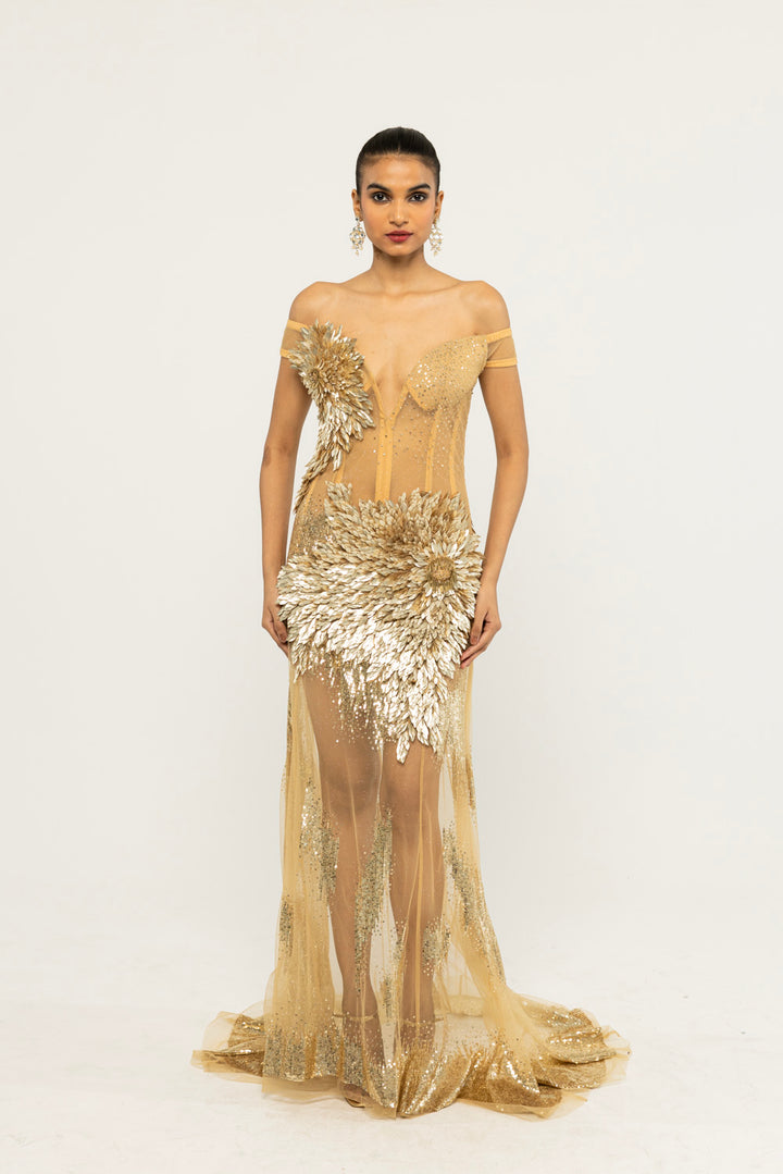 Iris Hand-Embroidered Dress in Nude