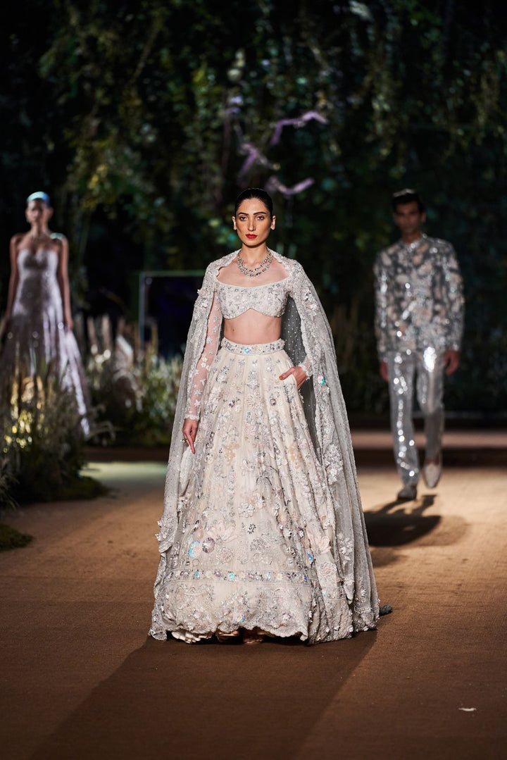 Himadri Silk Organza Lehenga Set with Blouse and Dupatta in Ivory