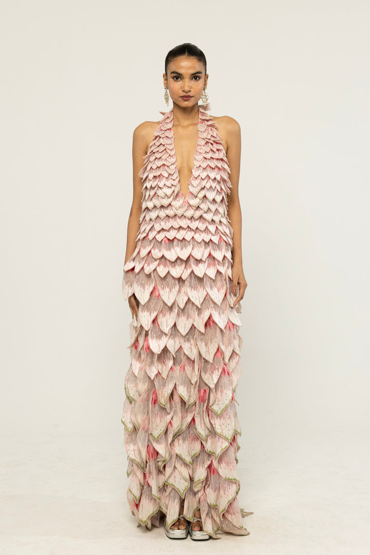 Medinilla Hand-Embroidered Gown in Pink