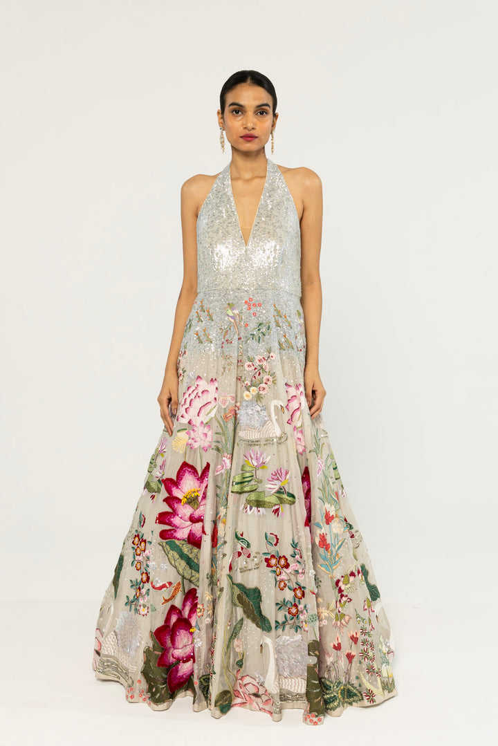 Padma Hand-Embroidered Gown in Pale Pink