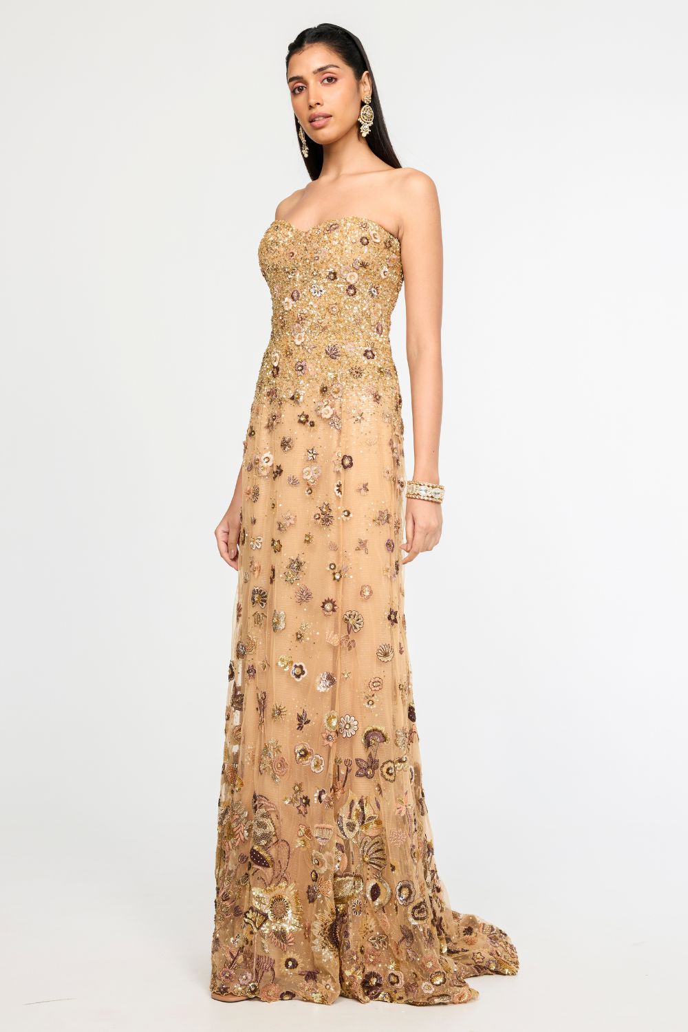 Garden Of Time Hand-Embroidered Gown in Nude and Bronze