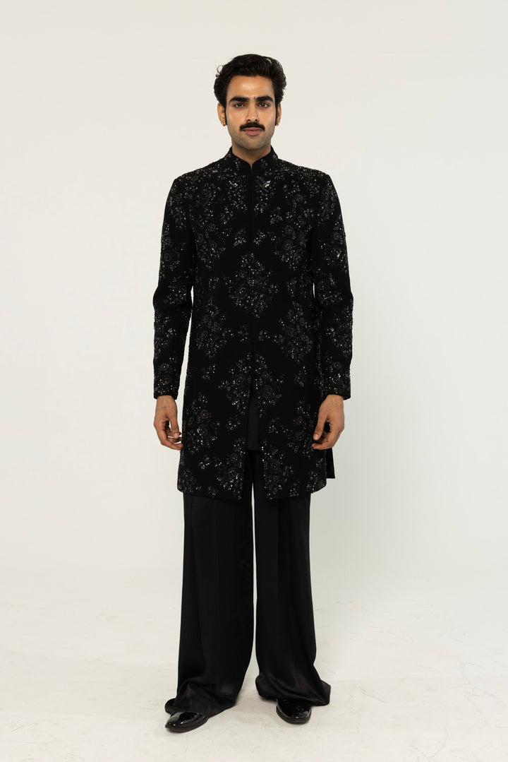 Himadri Hand-Embroidered Sherwani in Black