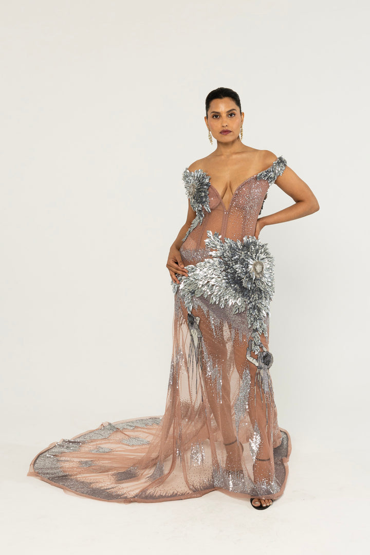 Iris Hand-Embroidered Dress in Lavender