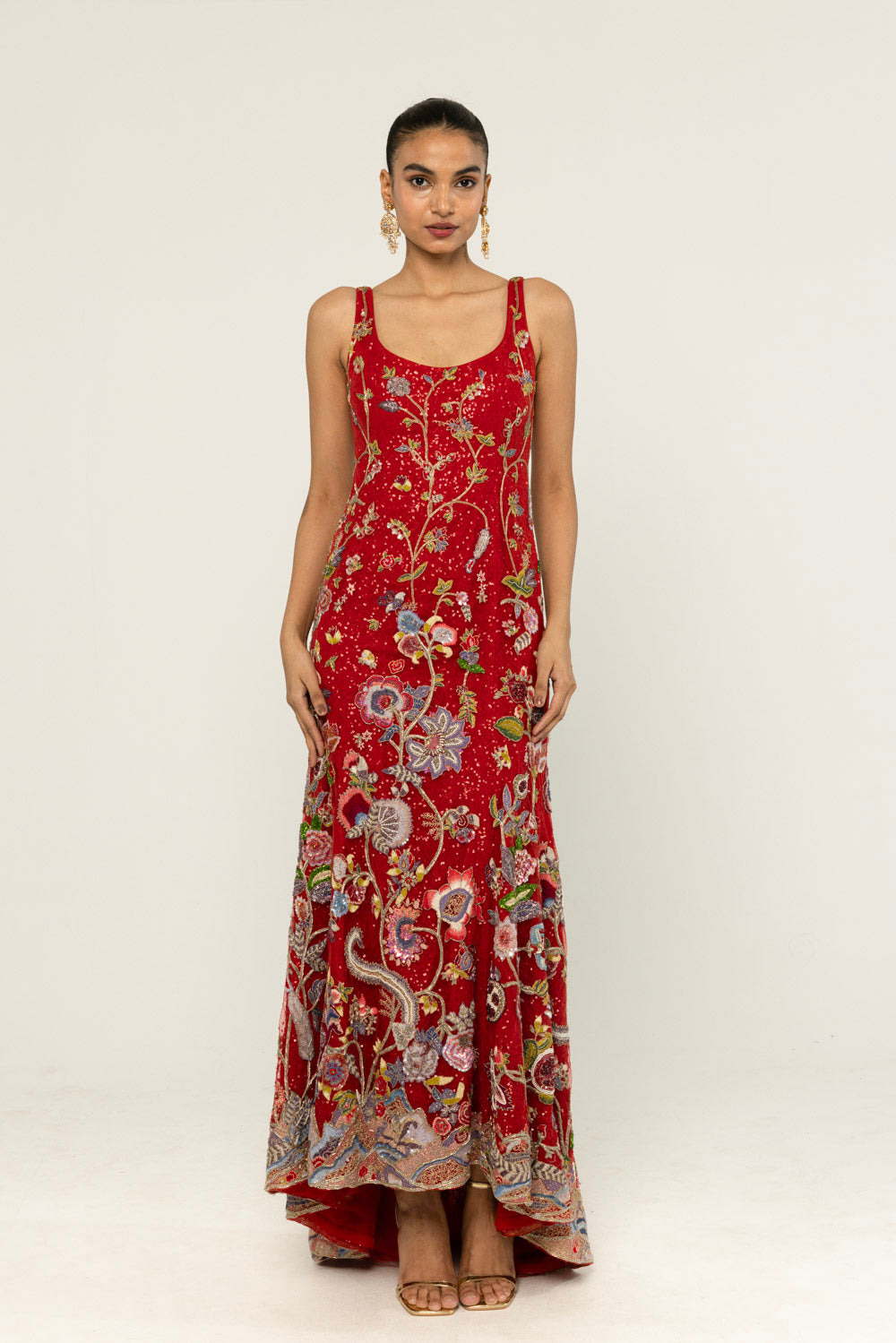 Anar Bel Hand-Embroidered Gown in Red – Rahul Mishra