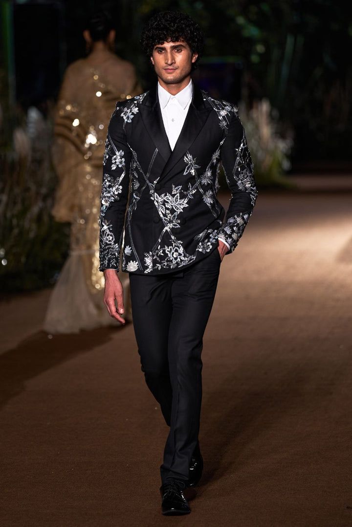 Sundarbans Hand-Embroidered Jacket in Black and Grey