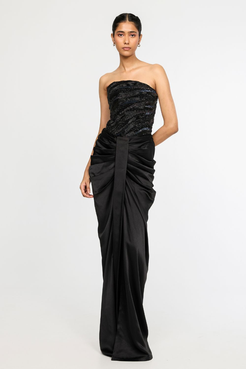 Surreal Space Black Embroidered Corset &amp; Classic Draped Skirt