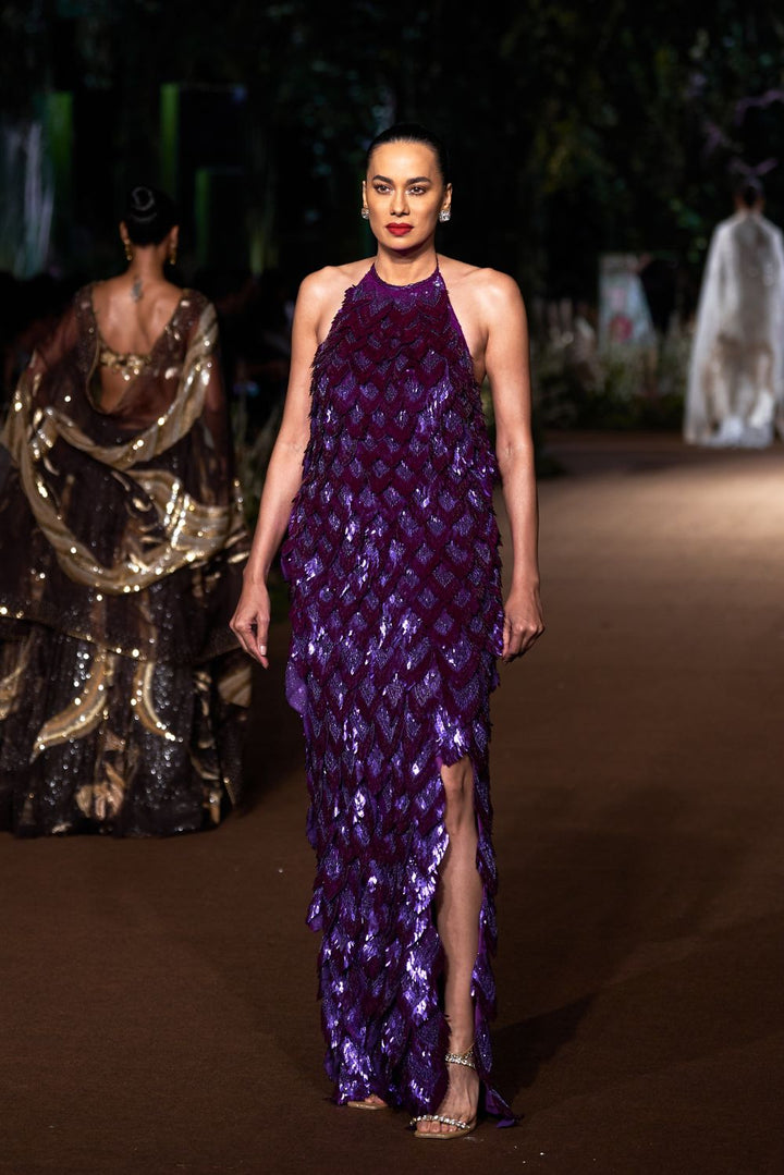 Iris Hand-Embroidered Gown in Purple