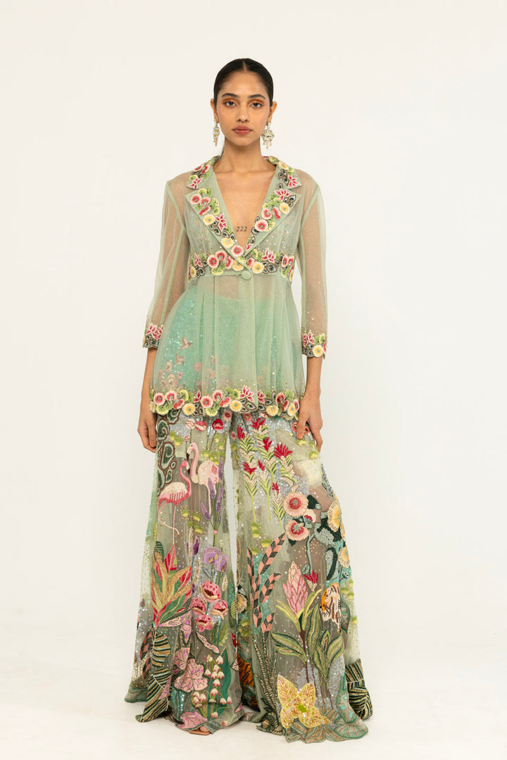 Verdure Hand-Embroidered Co-ord Set in Mint