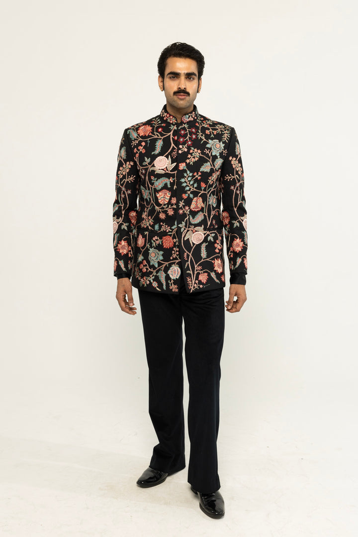 Chintz Hand-Embroidered Bandhgala in Black