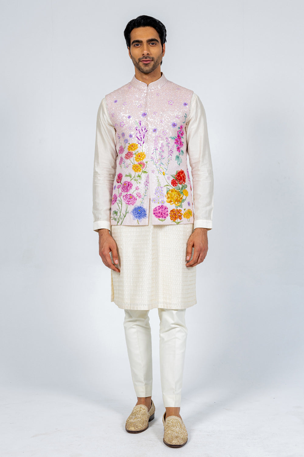 Valley Of Flowers Hand-Embroidered Bandi in Pink