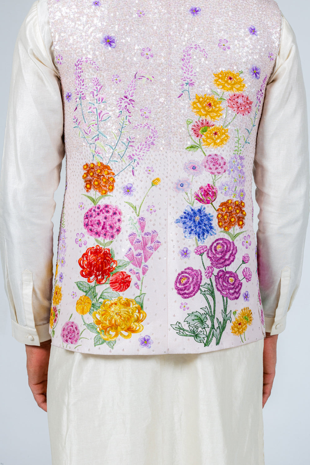 Valley Of Flowers Hand-Embroidered Bandi in Pink
