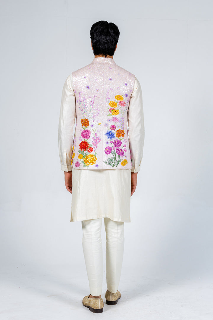 Valley Of Flowers Hand-Embroidered Bandi in Pink