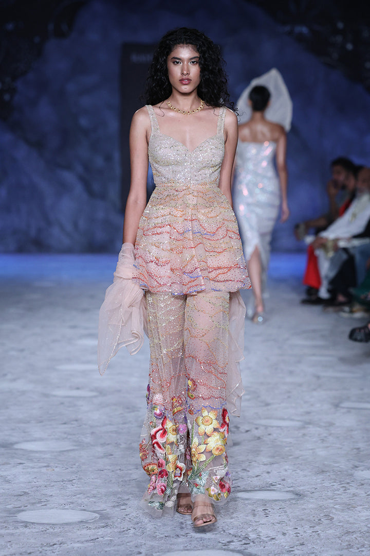 Corbett Hand-Embroidered Kurta, Sharara and Hand-Sequinned Dupatta Set in Blush Pink