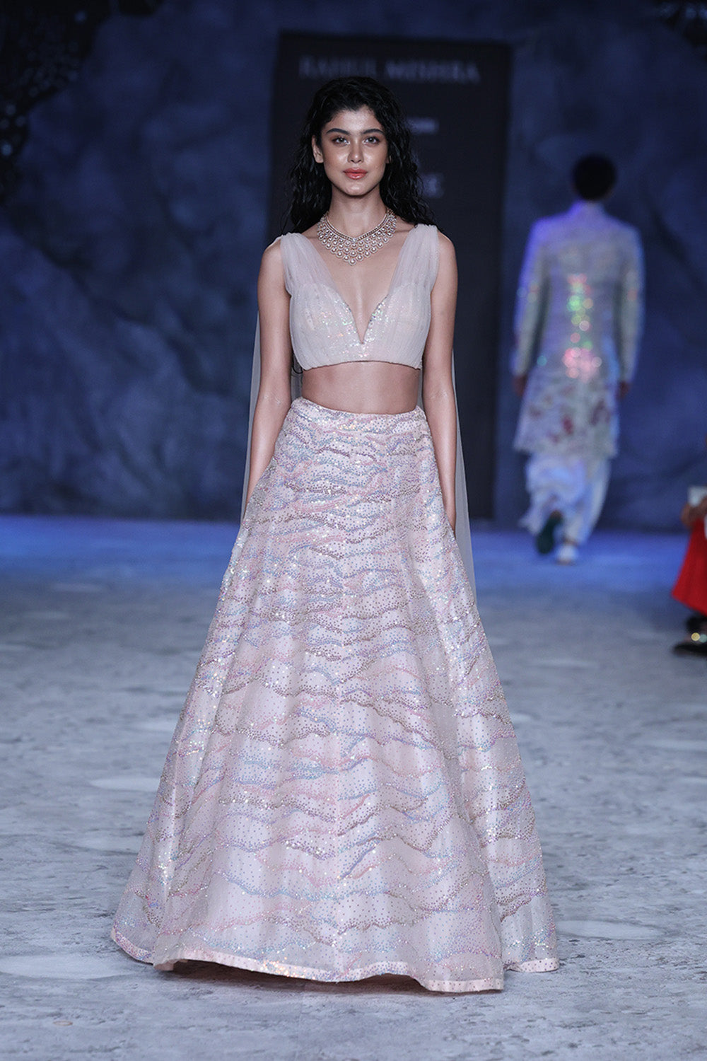 Corbett Hand-Embroidered Blouse with Hand-Sequinned Skirt in Lily Pink