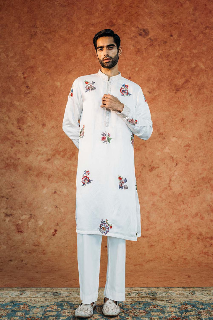 Anar Bel Silk Satin Kurta in Ivory