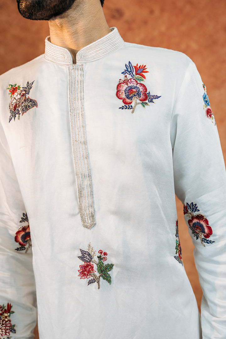 Anar Bel Silk Satin Kurta in Ivory