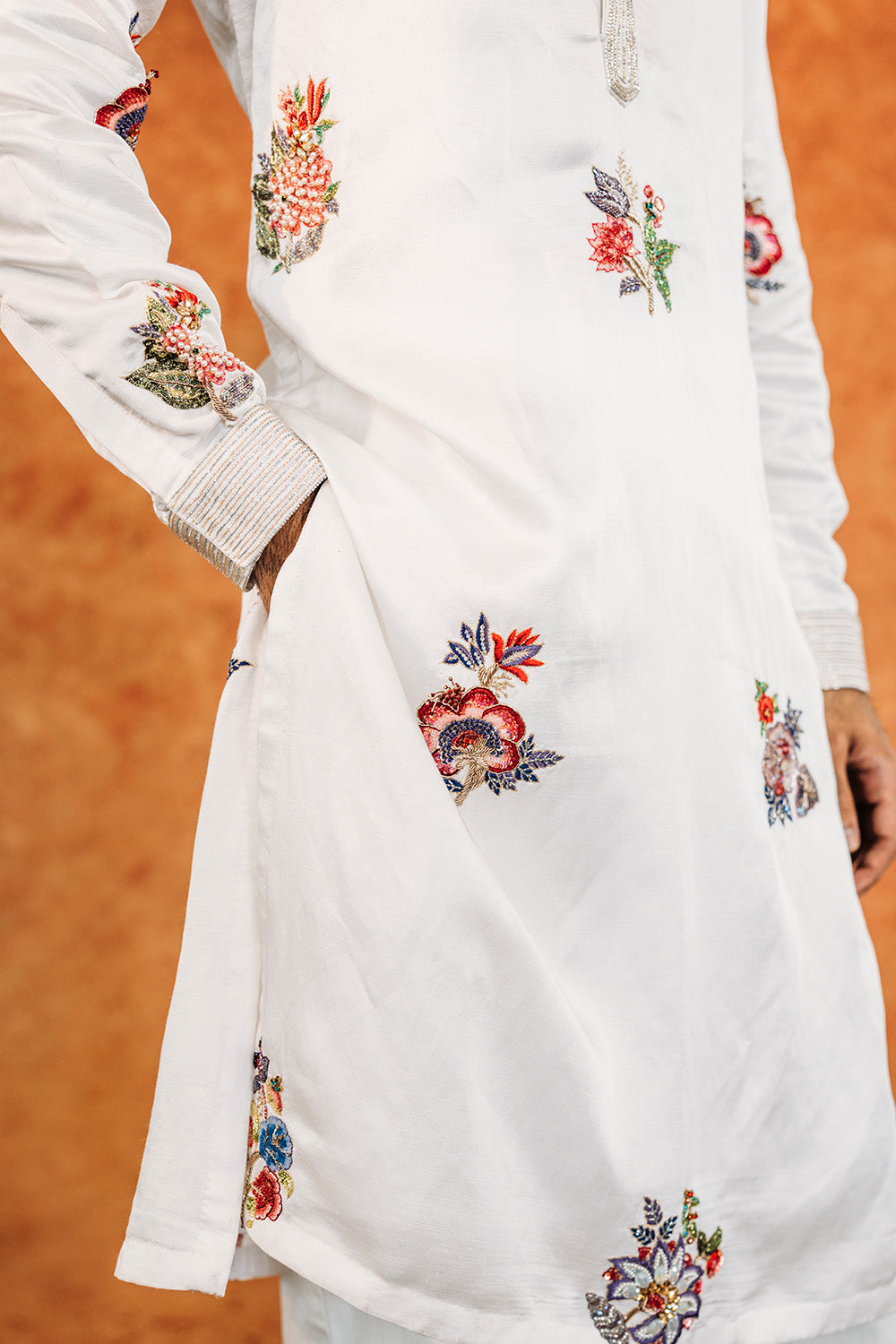 Anar Bel Silk Satin Kurta in Ivory