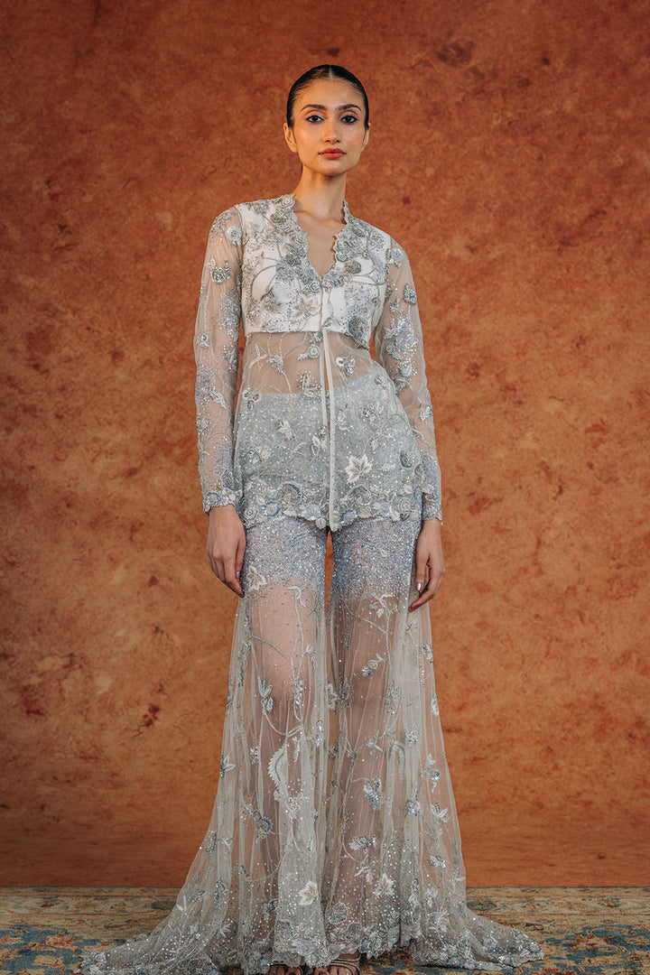 Anar Bel Hand-Embroidered Jacket with Hand-Embroidered Sharara in Ivory