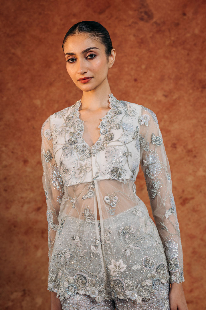 Anar Bel Hand-Embroidered Jacket with Hand-Embroidered Sharara in Ivory