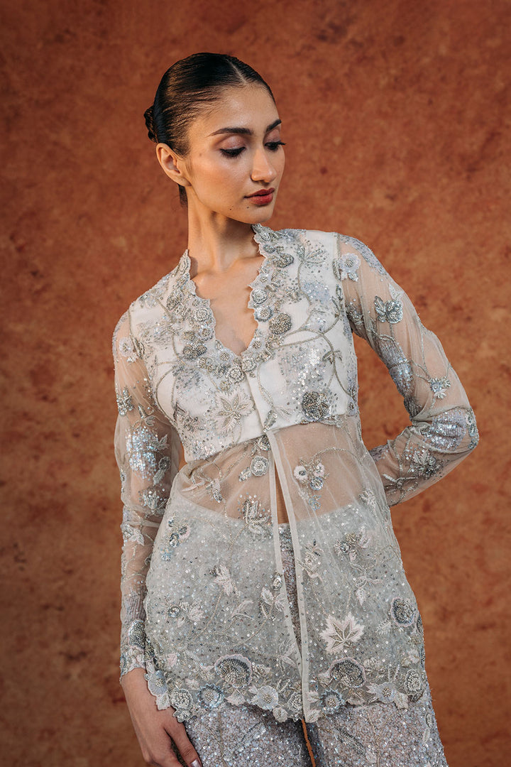 Anar Bel Hand-Embroidered Jacket with Hand-Embroidered Sharara in Ivory