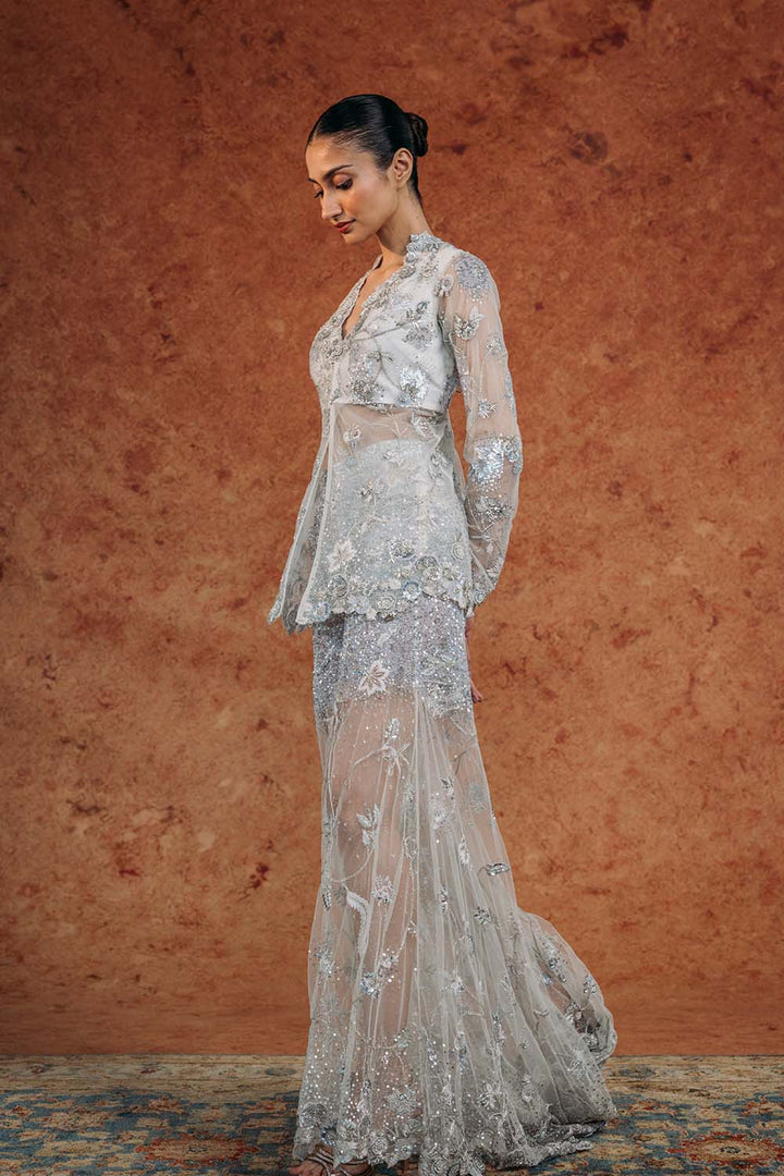 Anar Bel Hand-Embroidered Jacket with Hand-Embroidered Sharara in Ivory